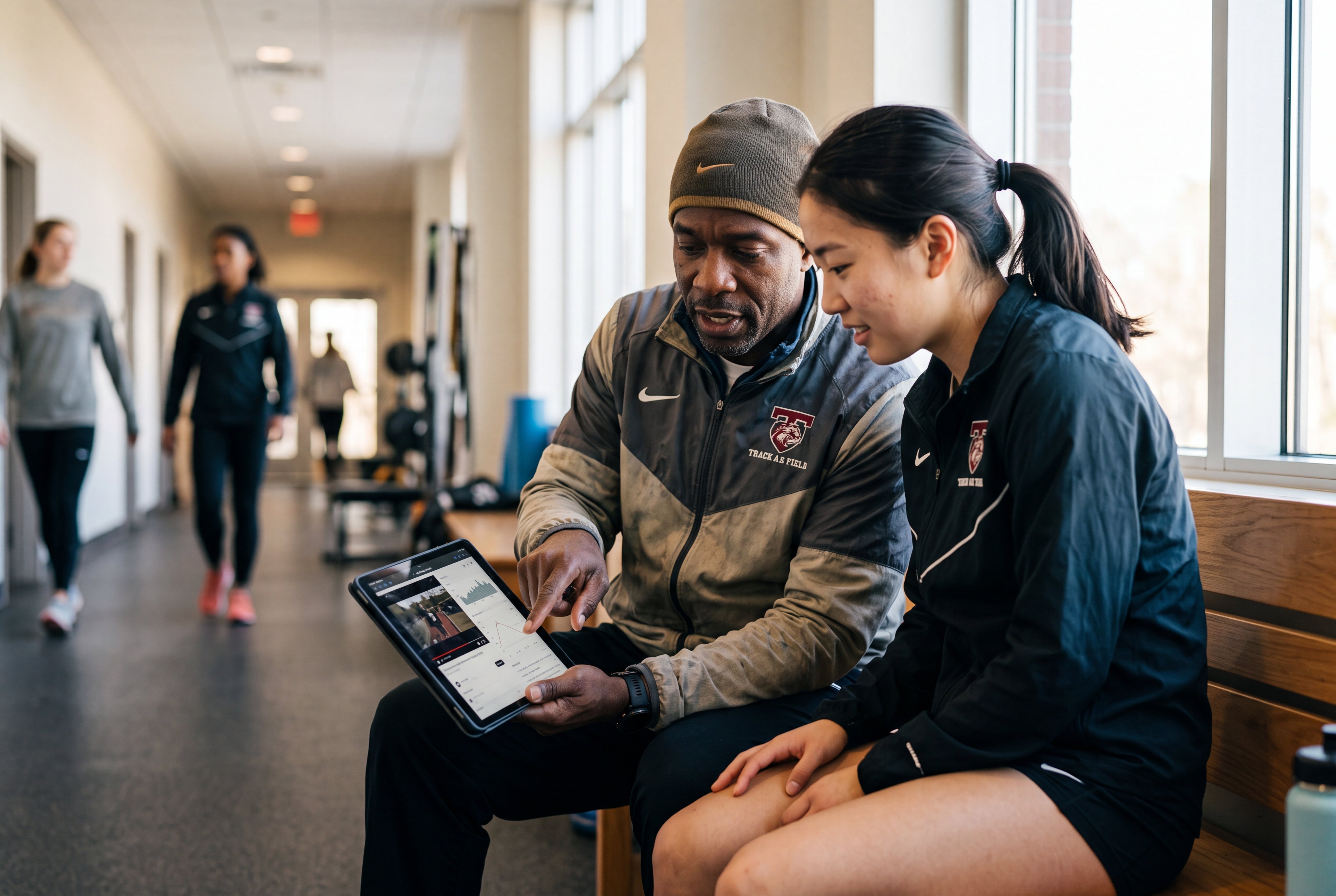 Coach and athlete sharing a breakthrough moment