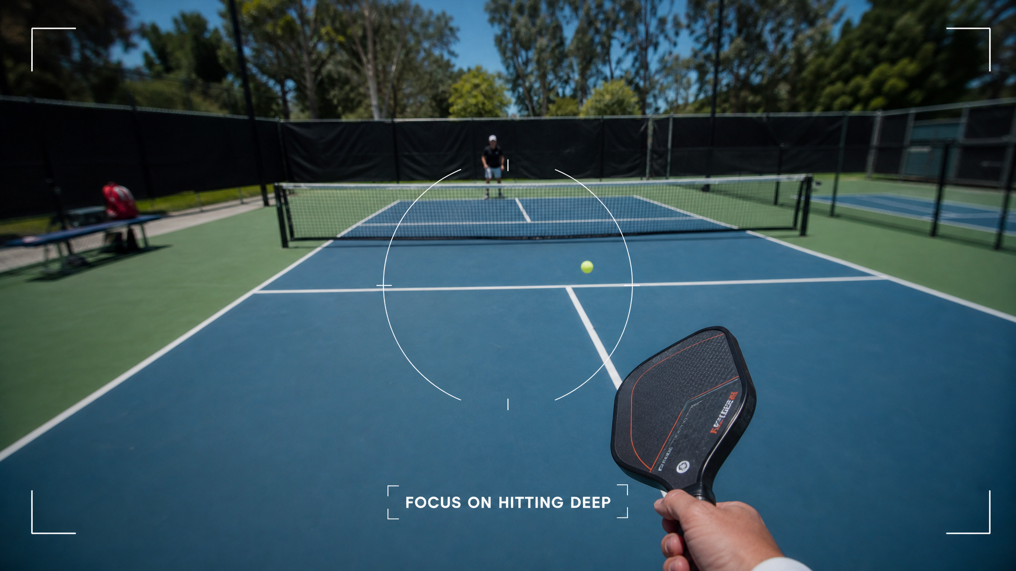 First-person view through LensSports glasses showing an amber heads-up coaching cue